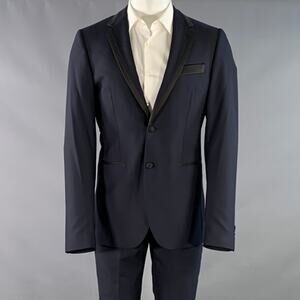 INDOCHINO Size 38 Navy Black Contrast Trim Wool Cashmere Tuxedo